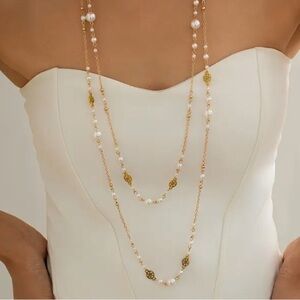 Stylish And Elegant Long Double-layer Pearl Imitation Necklace, stylish fun